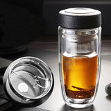 380ML,Double,Glass,Tumbler,Water,Bottle,Filter,Infuser,Travel