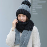 Knitted,Beanie,Scarfs,Thickening,Bobble