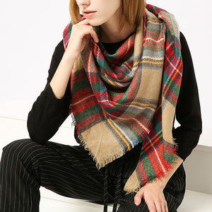 Women,Plaid,Winter,Tassels,Scarf,Triangular,Scarves,Towals