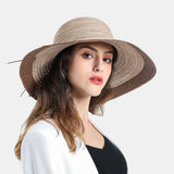 Women's,Stitching,Elegant,Seaside,Holiday,Sunshade,Woven,Straw