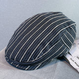 Linen,British,Style,Retro,Summer,Sunscreen,Stripe,Pattern,Casual,Forward,Beret